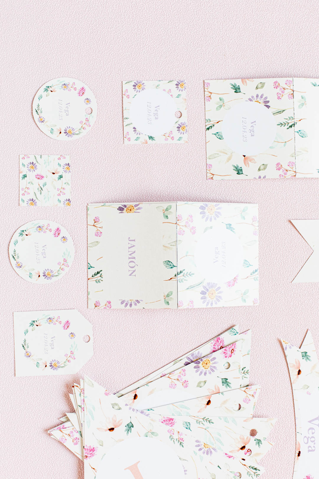 Pack papelería Comunión Personalizado Flores (descargable)