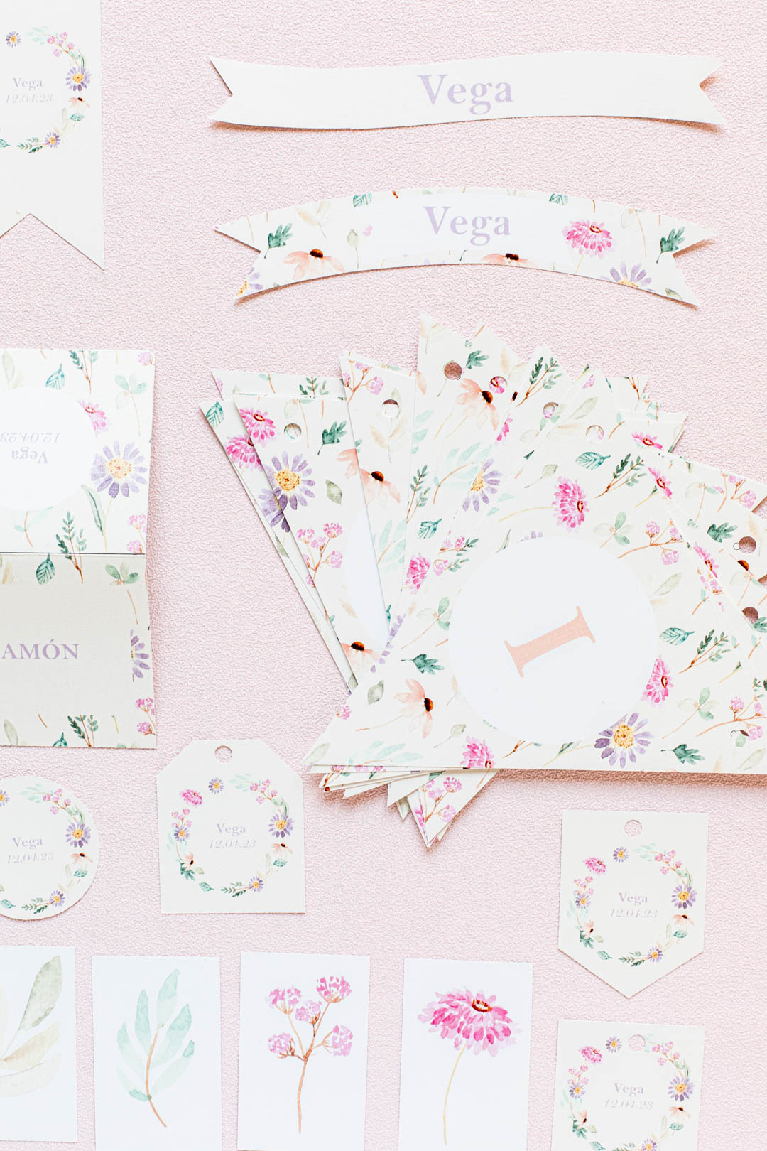 Pack papelería Comunión Personalizado Flores (descargable)