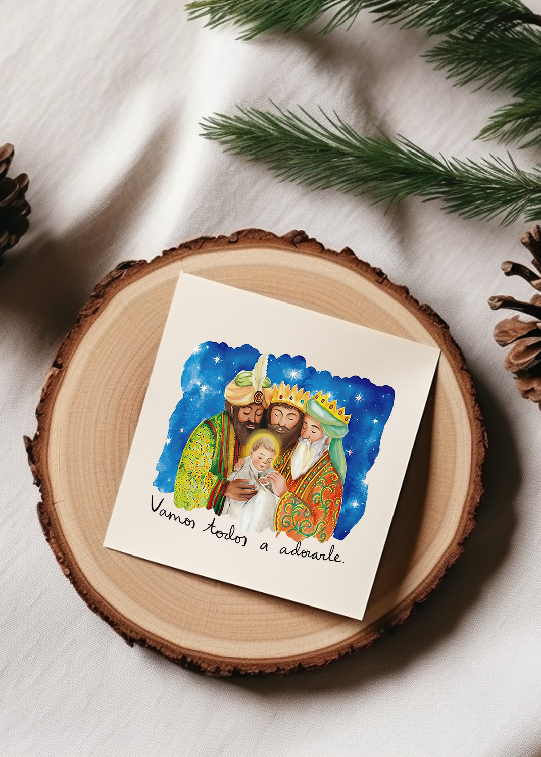 Postal Jesús y los Reyes Magos