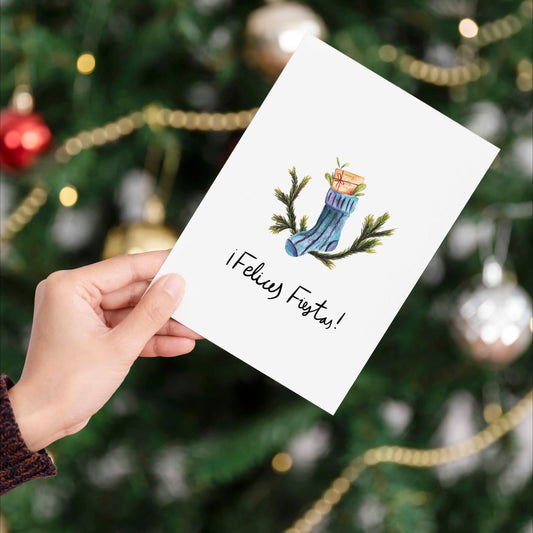 Postal Felices Fiestas calcetín
